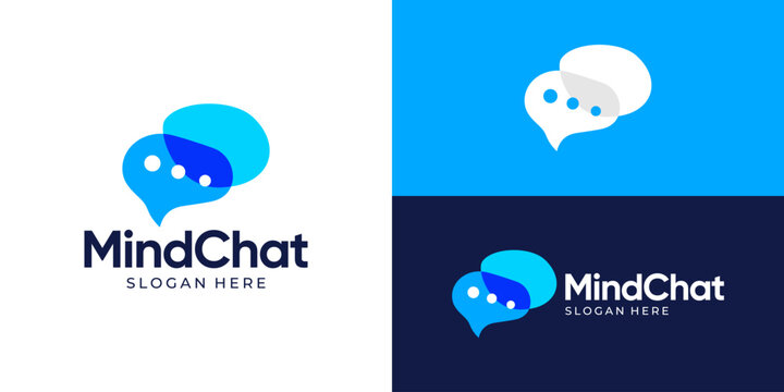 Creative modern mind chat logo template. Colourful brain with bubble chat logo design vector illustration.