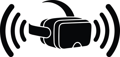 Silhouette virtual reality headset with wireless signal waves illustration vector