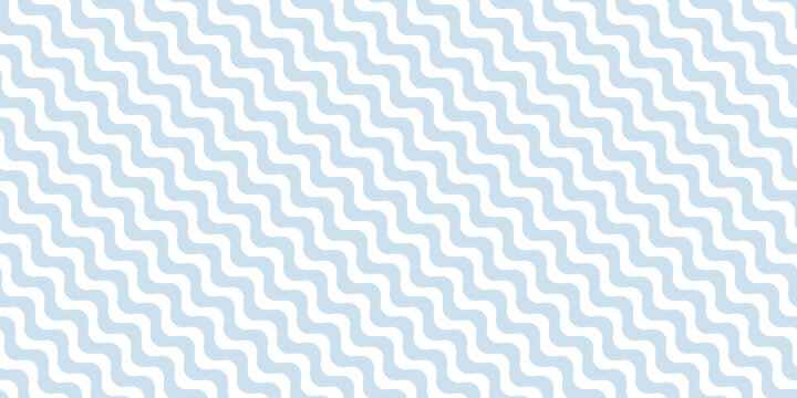 Simple minimal diagonal wavy lines pattern. Vector seamless texture with endless waves, curvy stripes. Simple abstract blue and white background. Water surface illustration. Repeated design for print