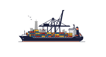 Fototapeta premium Container Ship Loaded with Cargo and Cranes at Port.