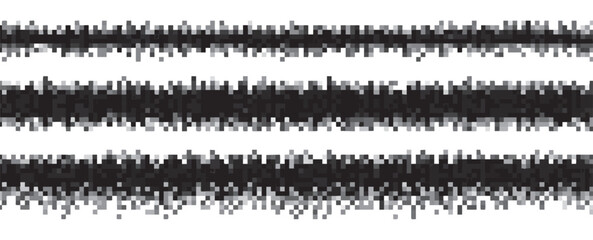 Obraz premium Abstract horizontal glitch lines set with black pixelated patterns on a transparent background