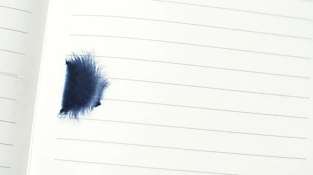 Ink Spill on Notebook Paper Closeup.