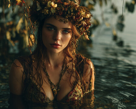 Lake nymph in lake at golden hour