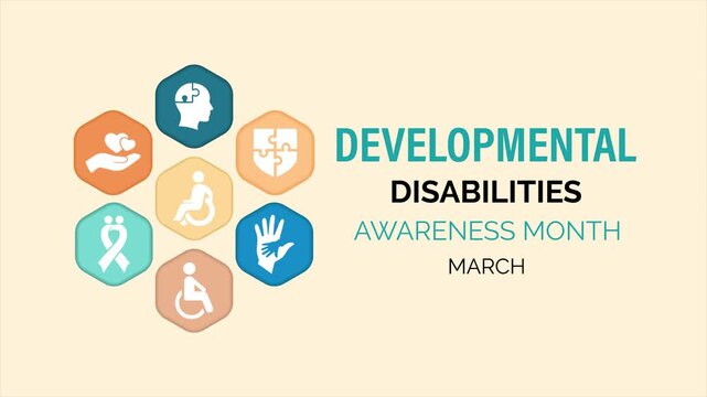 Clean motion graphics animation promoting inclusion and support for Developmental Disabilities Awareness Month.