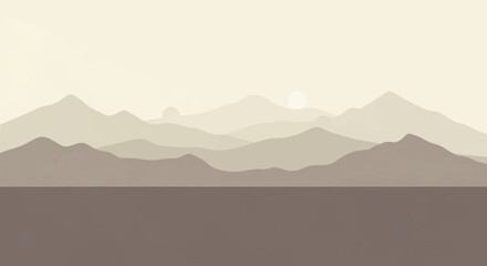 Serene mountain range landscape with layered peaks and soft sky. © Lembu