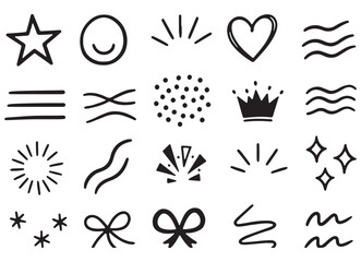 Collection of hand drawn decorative elements and symbols