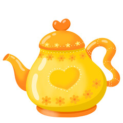 Cute Yellow Teapot with Heart Design &ndash; Whimsical Cartoon Illustration