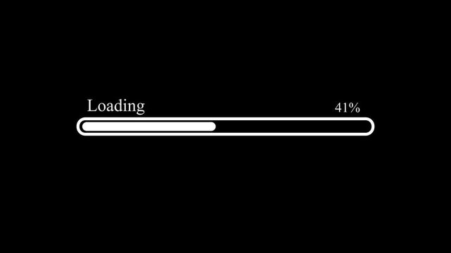 Minimalist loading bar animation with 20 percent progress and text overlay on black background representing download progress buffering waiting buffering indicator technology concept