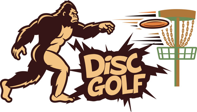 Bigfoot playing disc golf with a basket and flying disc