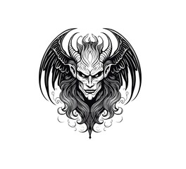 Tattoo Vorlage D&auml;mon Fantasie Zeichnung mit Fl&uuml;geln