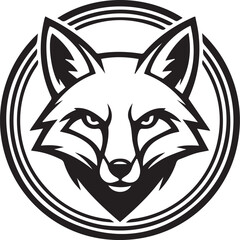 Fierce Fox Mascot Bold Black and White Circular Emblem of a Symmetrical Fox Head with a Sharp, Determined Expression