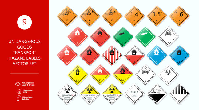 UN Dangerous Goods Transport Hazard Labels Vector Set
