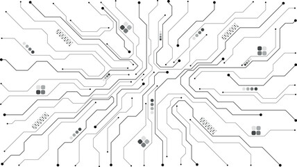 Obraz premium Circuit board pattern with intricate digital lines and electronic connections. White tech background featuring motherboard design elements and futuristic circuitry details. Digital vector illustration