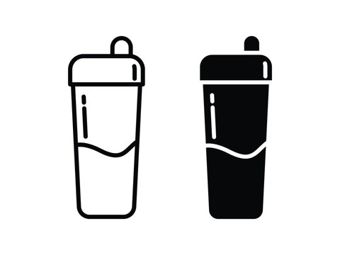 Protein Shaker Bottle Outline and Solid Icons.