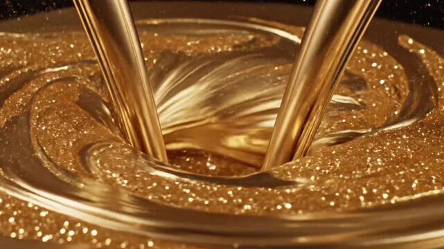 Molten golden liquid pouring abstract macro close up shiny details