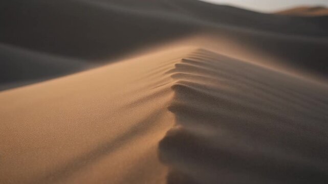 Golden sand dune ridge with soft ripples and warm light sunrise creating peaceful desert texture. golden sand dune crest with fine ripples conveying