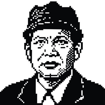 Pixel Art 1-Bit Man Wearing Peci Songkok Traditional Hat Portrait