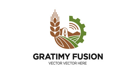 Gratimy Fusion Logo with Wheat and Gear Symbolizing Agriculture and Industry Integration.
