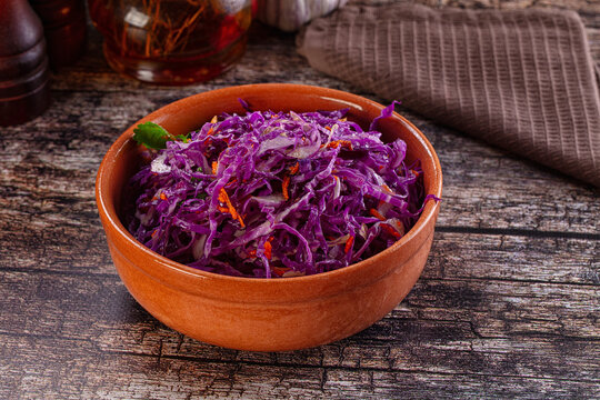 Salad with fresh pirple cabbage and carrot