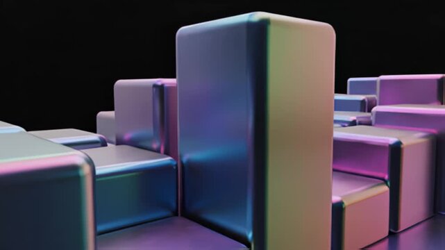 Abstract purple metallic cubes with modern industrial design texture