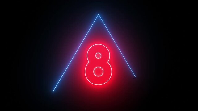 Blue and red Neon Countdown 4K Loop features red glowing neon numbers forming in glowing neon triangles to create a 10 down to zero countdown in a loop.
