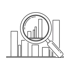 Obraz premium Business analysis concept with magnifying glass over bar chart symbolizing data examination and research for market trends and statistics