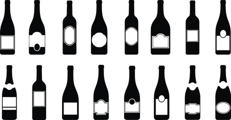 A collection of wine bottle silhouettes against a white background in silhouette mode