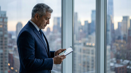 Fototapeta premium Leadership concept with business man using tab with tablet, businessman, business, technology, person, man, office