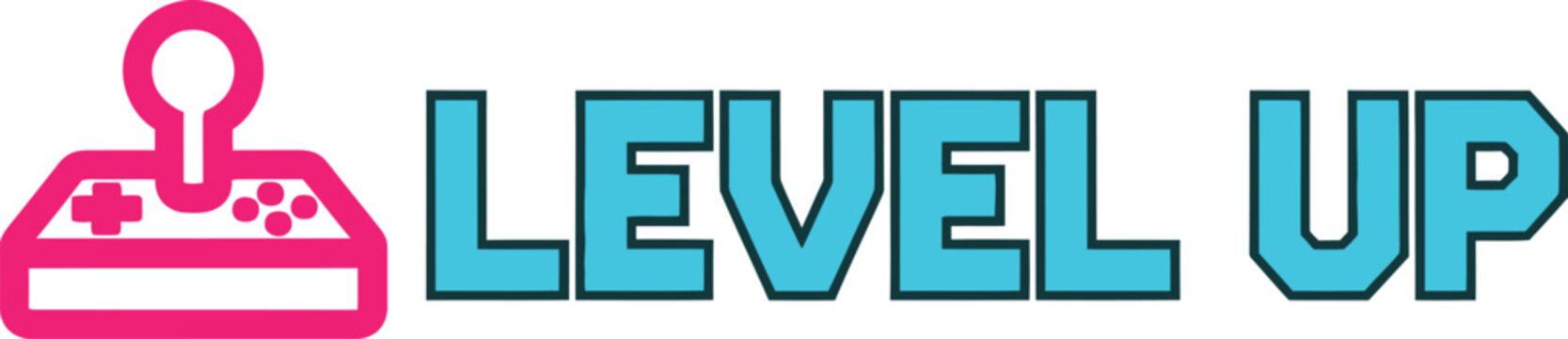 Retro video game controller icon with 'LEVEL UP' text, vector graphic for gaming banner or poster, isolated on transparent background, png