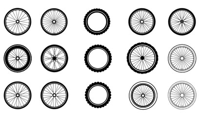 Bicycle wheel and tyre silhouette icons for cycling and sports design © Crafts Home