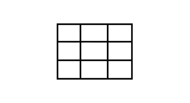 A minimalist 3x3 grid diagram featuring nine black-outlined squares on a plain white surface