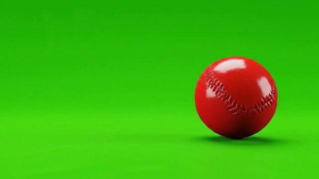 Shiny red baseball on green background with copy space for design