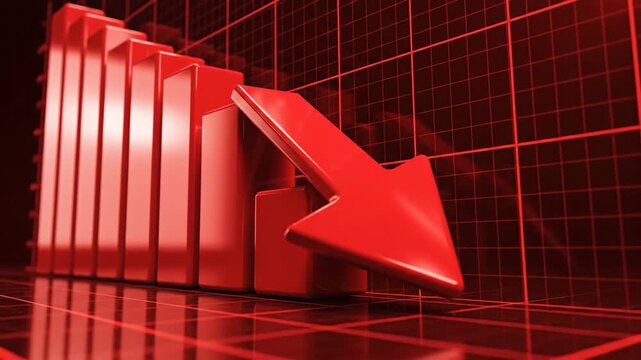 Dramatic red arrow chart symbolizing financial decline and economic downturn
