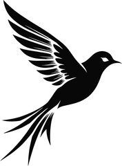 Obraz premium A graceful black silhouette of a flying bird with outstretched wings and a flowing tail