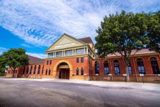 Springfield, IL&mdash;Sept 9, 2025; Historic Illinois State Fair coliseum and livestock building in Springfield, Illinois, featuring classic brick architecture on the state fairgrounds campus