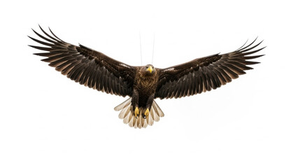 Obraz premium Golden Eagle in Flight with Wings Spread Against White Background