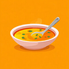 Steaming bowl of soup on a neutral background

