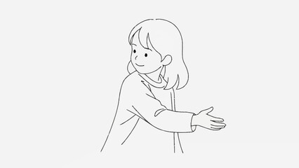 Young girl in simple line art style reaching out her hand.