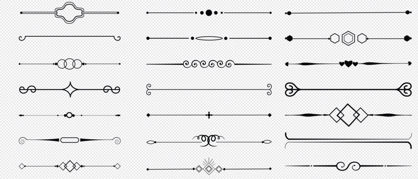 Set of Vintage decorative lines. text dividers. Line border. Lines separators, Borders, Vintage dividers, Underline elements.