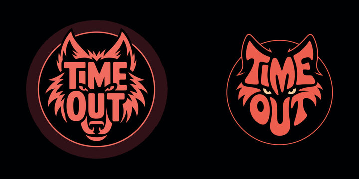 Two Time Out with wolf faces in orange and red on black background
