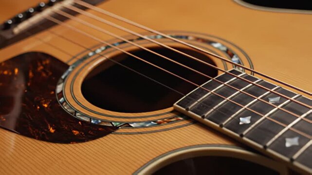 Acoustic guitar close up for music instrument or string art background