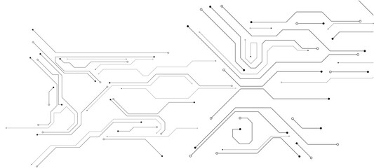 Abstract technology background. White circuit lines and connected dots on dark tech bg. Futuristic electronics concept.circuit board background	 circuit board background