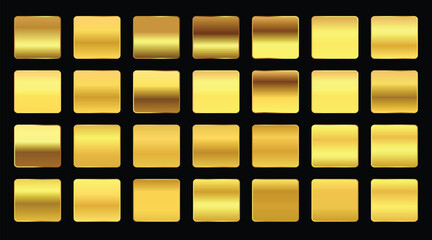 Golden square shape gradient buttons set for mobile application interface and web site navigation design elements