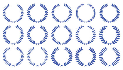 Laurel Wreath Vector illustration, .Elegant Set isolated on white. Perfect for logos, badges, labels. Various styles: traditional, classical, antique. Ideal for emblem, award, victory, honor, triumph