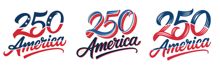 Vintage patriotic 250th anniversary america logo badge set - usa celebration typography vector