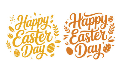 Vibrant hand-drawn easter greeting cards with golden eggs and floral decor