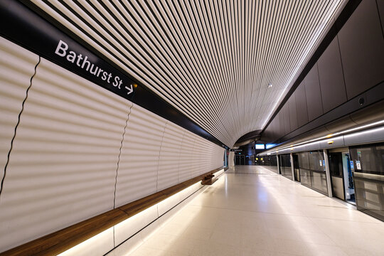 Platform of Gadigal Station of Metro North West and Bankstown Line of Sydney Metro on SYDNEY, NEW SOUTH WALES, AUSTRALIA - 12 SEP 2024