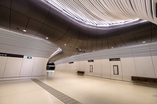Corridor between Platform and Concourse of Gadigal Station of Metro North West and Bankstown Line of Sydney Metro in SYDNEY, NEW SOUTH WALES, AUSTRALIA on 12 SEP 2024