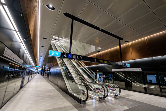 Platform of Crows Nest Station of Metro North West and Bankstown Line of Sydney Metro in SYDNEY, NEW SOUTH WALES, AUSTRALIA on 12 SEP 2024