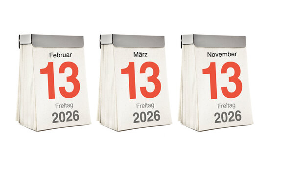 Abrei&szlig;kalender mit dem Tag Freitag der Dreizehnte im Jahr 2026